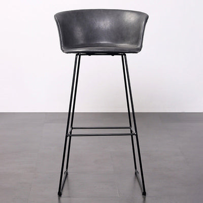 Tabouret de bar contemporain rétro en cuir carré avec dossier en acier inoxydable et repose-pieds pour salle à manger 