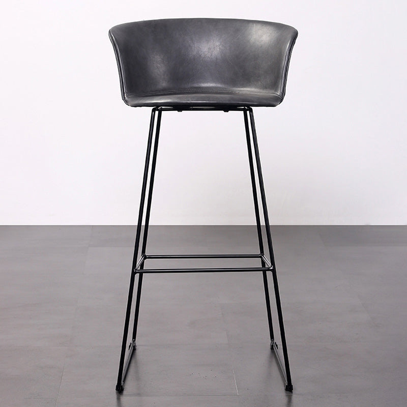 Tabouret de bar contemporain rétro en cuir carré avec dossier en acier inoxydable et repose-pieds pour salle à manger 