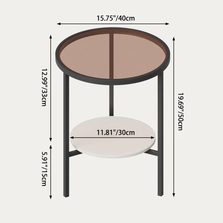 Moderner minimalistischer runder Couchtisch mit Tischplatte aus Glas, Eisen und Sinterstein, 1 Ablage, für das Wohnzimmer 