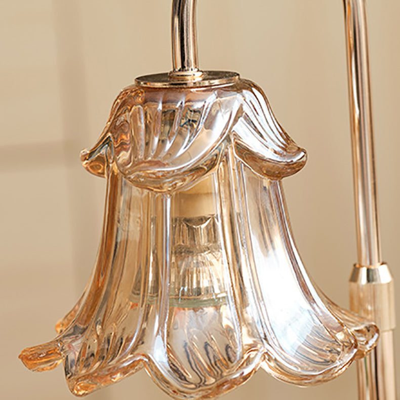 Modern Art Deco Floral Glass Metal Wood 1-Light Melting Wax Table Lamp For Bedroom