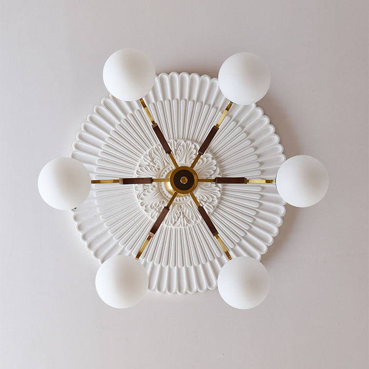 Lámpara de Araña Tradicional Francesa de Orbe de Cobre y Madera con Vidrio de 3/6/8 Luces para la Sala de Estar 