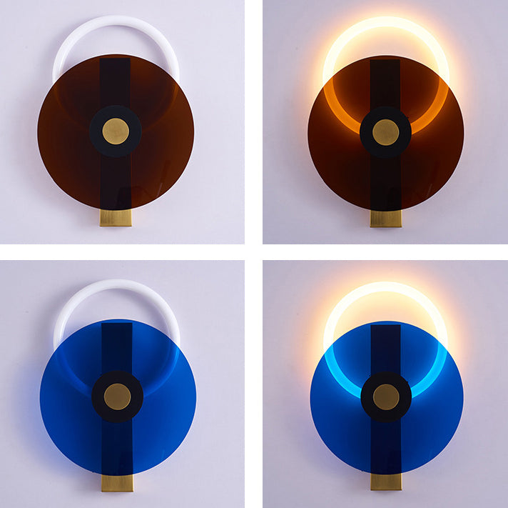 Zeitgenössische kreative Eisen Acryl Runde Disc LED Wandleuchte Lampe für Wohnzimmer 