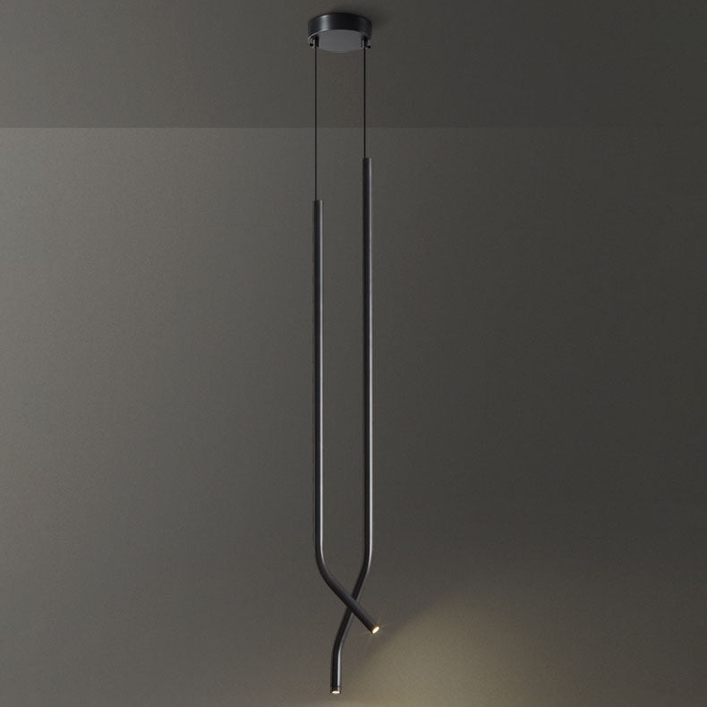 Lámpara colgante LED de tubo fino curvado minimalista moderno de cobre para dormitorio 