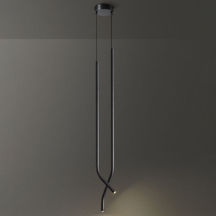 Lámpara colgante LED de tubo fino curvado minimalista moderno de cobre para dormitorio 