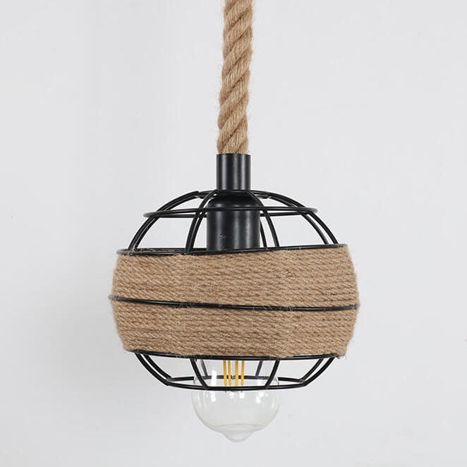 Nordic Retro Iron Hemp Rope Weaving Birdcage 1-Light Pendant Light