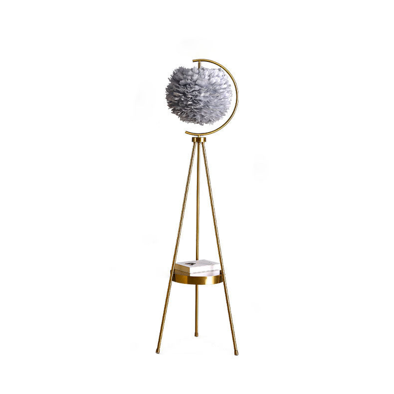 Contemporary Creative Iron Feather Tripod 1-Light Standing Floor Lamp For Bedroom
