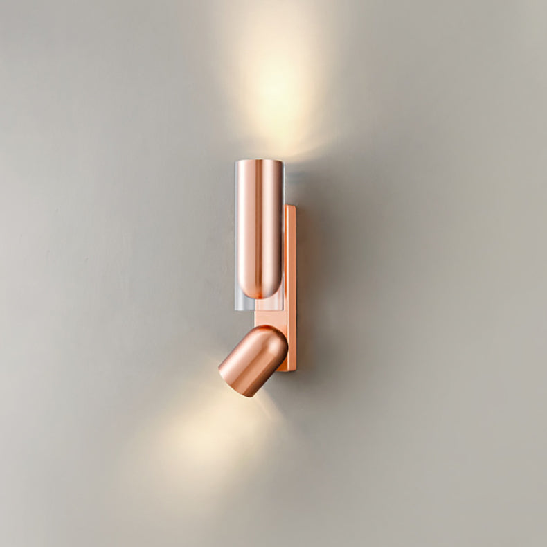 Moderne minimalistische Zylinder Rechteck drehbare Eisen Glas 2-Licht Wandleuchte Lampe für Wohnzimmer 