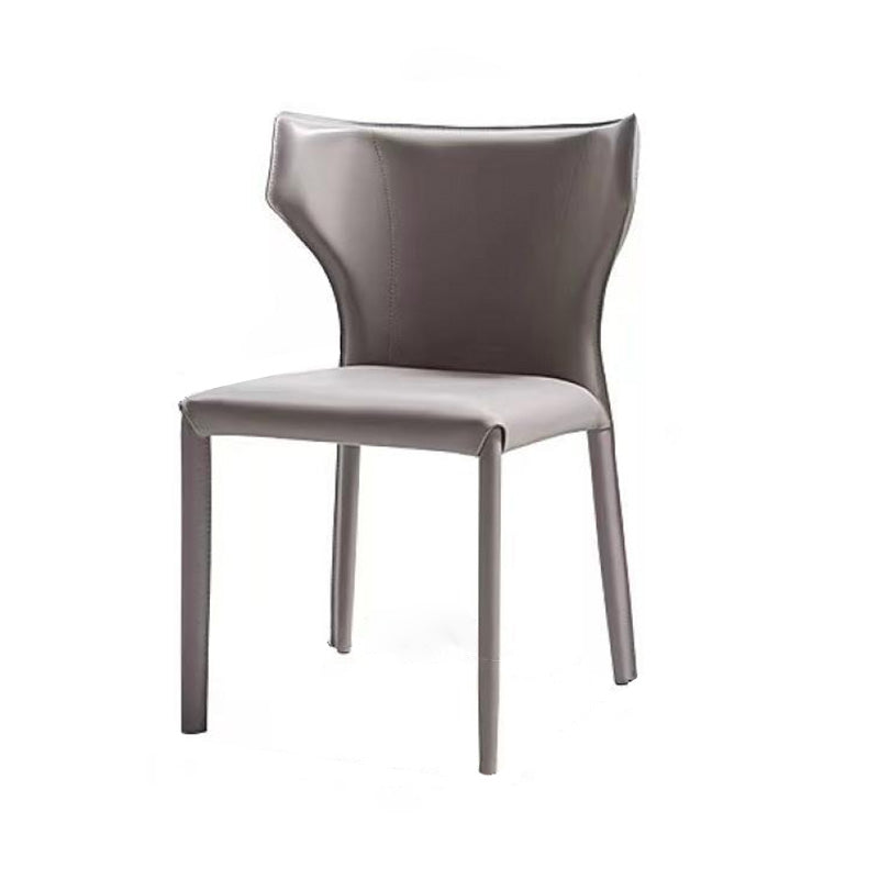 Moderna Minimalista Cuadrada Silla de Comedor de Cuero con Marco de Acero al Carbono Respaldo de Ala Sin Brazos Para Comedor 