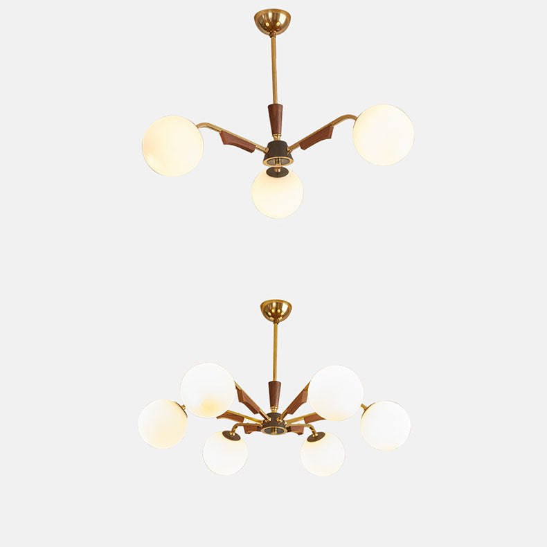 Lámpara de Araña Tradicional Francesa de Orbe de Cobre y Madera con Vidrio de 3/6/8 Luces para la Sala de Estar 
