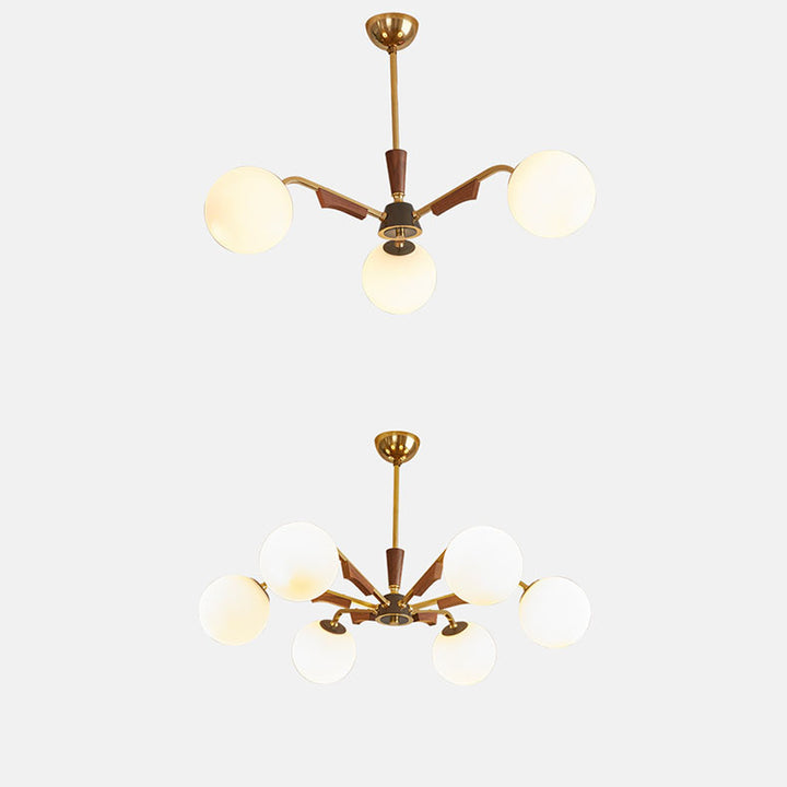 Lámpara de Araña Tradicional Francesa de Orbe de Cobre y Madera con Vidrio de 3/6/8 Luces para la Sala de Estar 