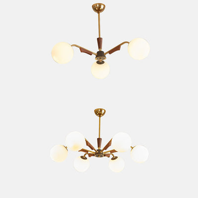 Lustre traditionnel français en orbe tout cuivre bois verre 3/6/8 lumières pour salon 