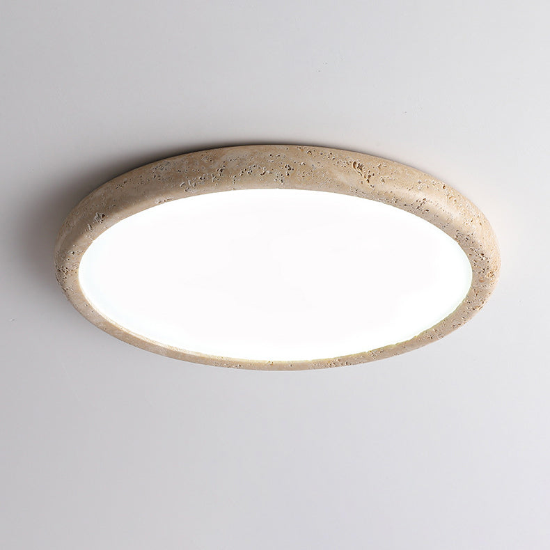 Traditional Japanese Round Yellow Travertine Acrylic LED Flush Mount Ceiling Light For Living Room
