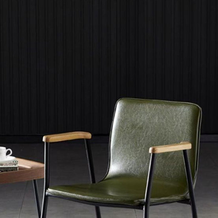 Chaise de salle à manger contemporaine en bois rembourrée en cuir synthétique avec dossier et accoudoirs 