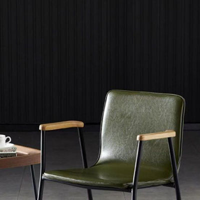 Chaise de salle à manger contemporaine en cuir rembourré avec accoudoir et dossier en bois pour salle à manger 
