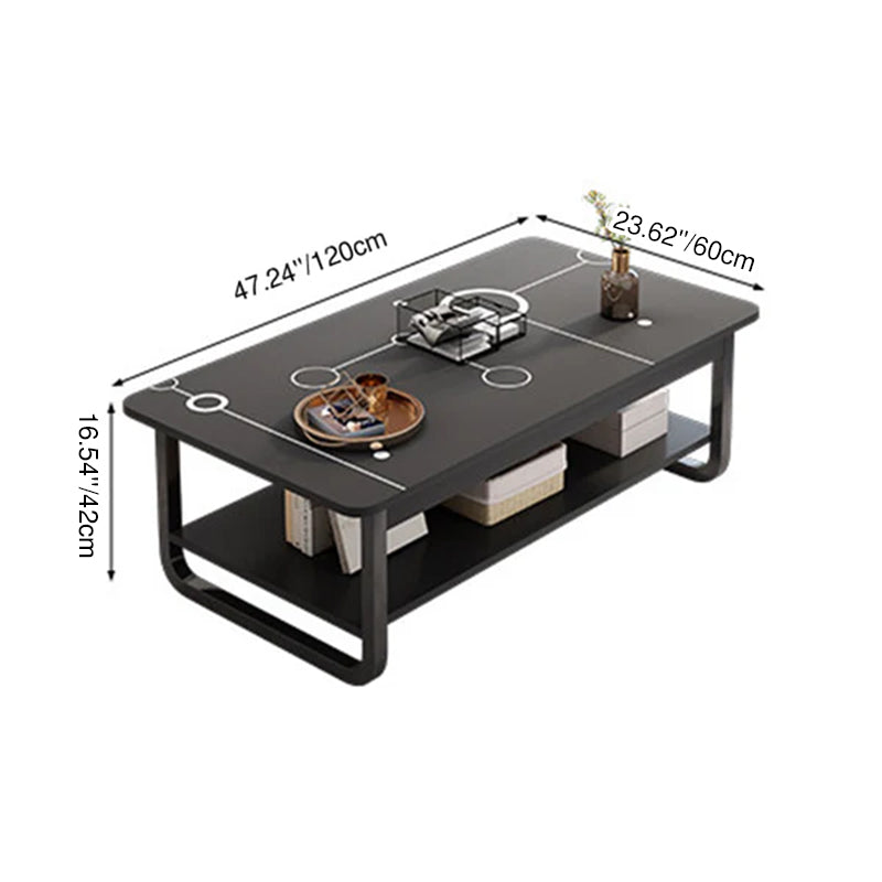 Table basse rectangulaire contemporaine en MDF et tuyaux en acier à 2 niveaux pour salon 