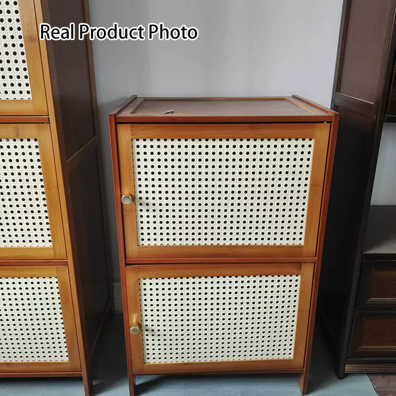 Gabinete de almacenamiento rectangular de vidrio de bambú y ratán tradicional chino con 2/3/4/5/6 compartimentos para la sala de estar 