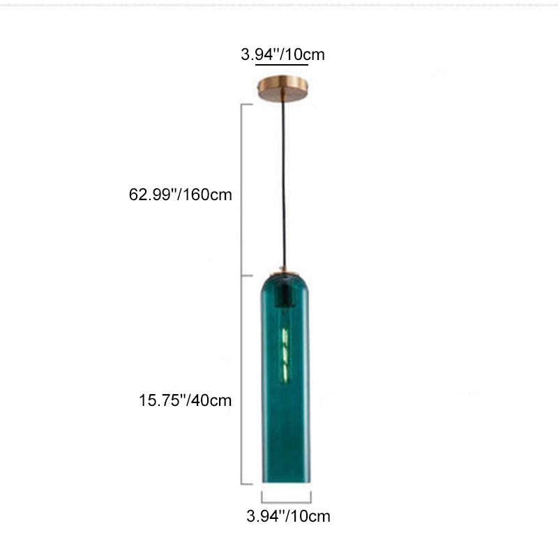 Modern Minimalist Round Dark Green Iron Glass 1-light Long Jar Pendant Lamp For Bedroom