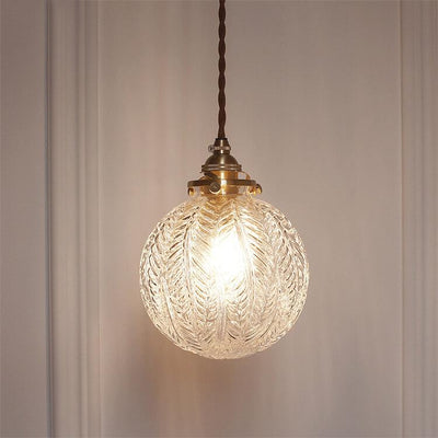Retro Lotus Texture Glass 1-Light Globe Pendant Light