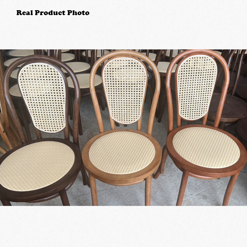 Traditional Vintage Round Faux Rattan Beech Wood Weaving Dining Chair Backrest For Dining Room