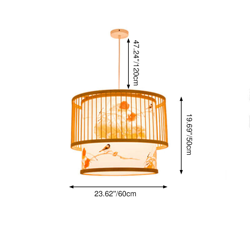Lustre Suspendu Cylindrique 1 Lumière en Tissage de Bambou Chinois 
