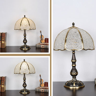 Modern Luxury Umbrella Half Circle Full Copper Crystal 1-Light Table Lamp For Bedroom