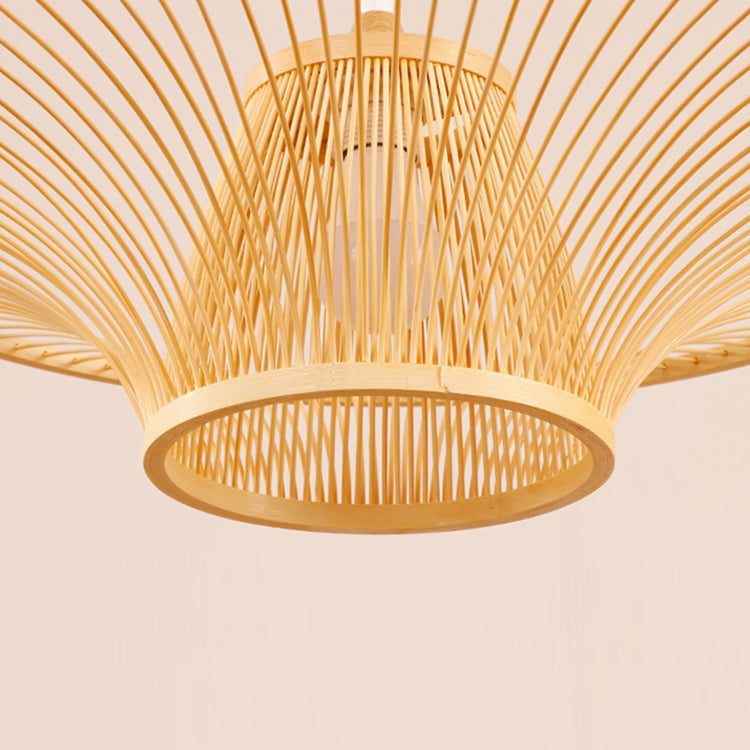 Suspension Luminaire Cylindre Rond en Bambou Japonais Traditionnel à 1 Lumière pour Chambre 