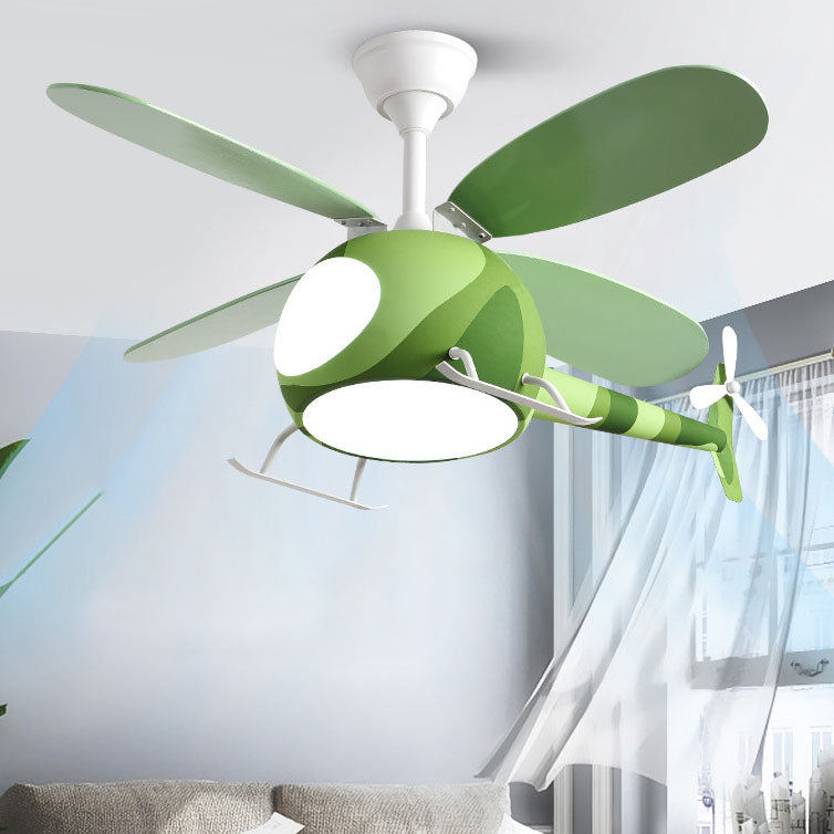 مروحة سقف بإضاءة LED وعصي هبوط بتصميم طائرات كرتونية من الحديد المعاصر لغرفة النوم 
