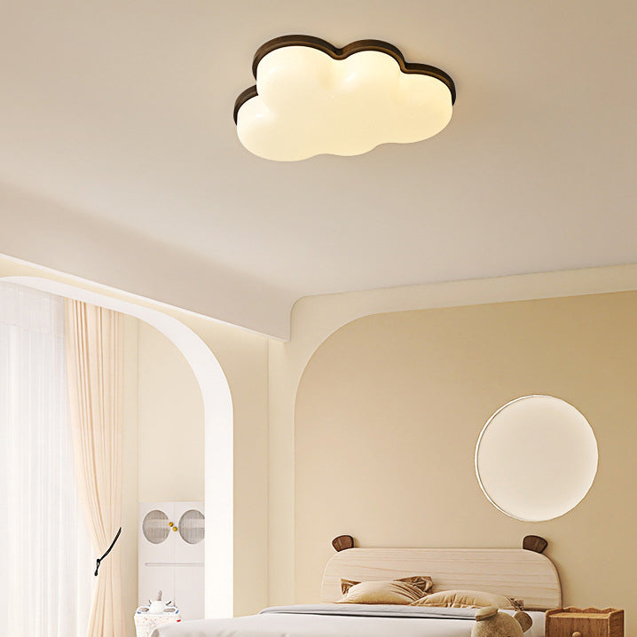 Lumière de plafond LED encastrée en acrylique et bois de caoutchouc en forme de nuage moderne et minimaliste pour chambre 
