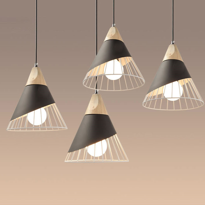 Moderne minimalistische konische Massivholz Eisen 1-Licht Pendelleuchte für Wohnzimmer 