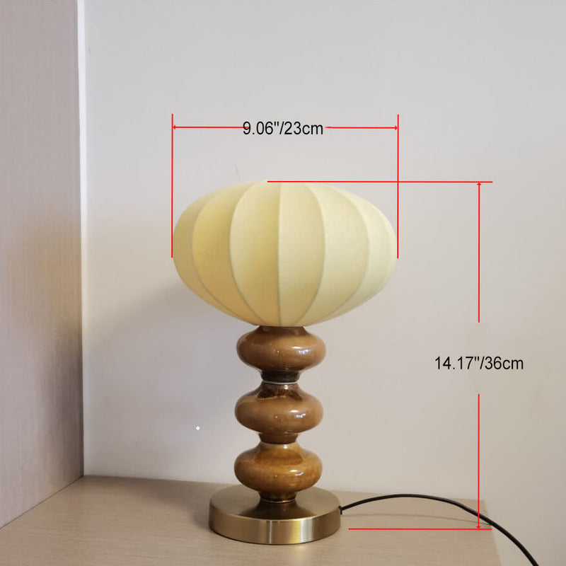 European Retro Lantern Fabric Lampshade Ceramic Iron Base 1-Light Table Lamp