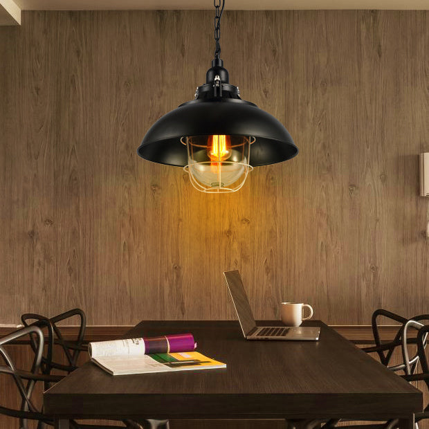 Lustre suspendu à 1 lumière en fer avec couvercle rond colonial traditionnel pour salon 