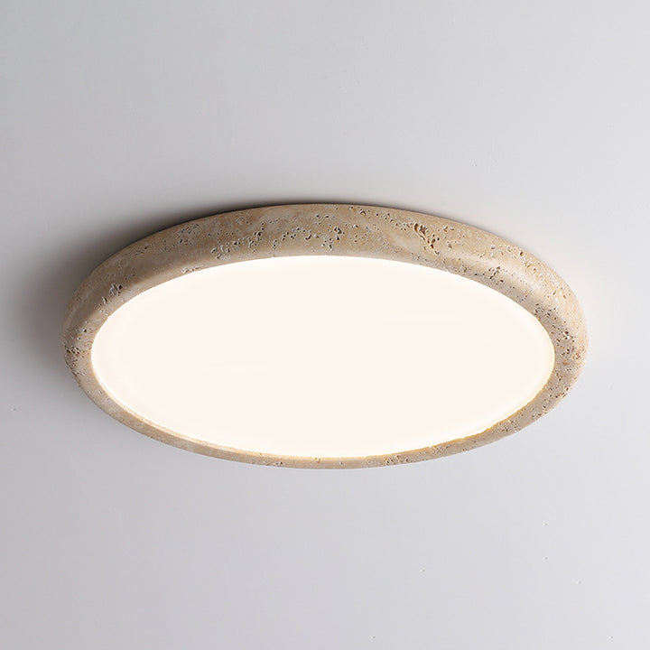 Traditional Japanese Round Yellow Travertine Acrylic LED Flush Mount Ceiling Light For Living Room