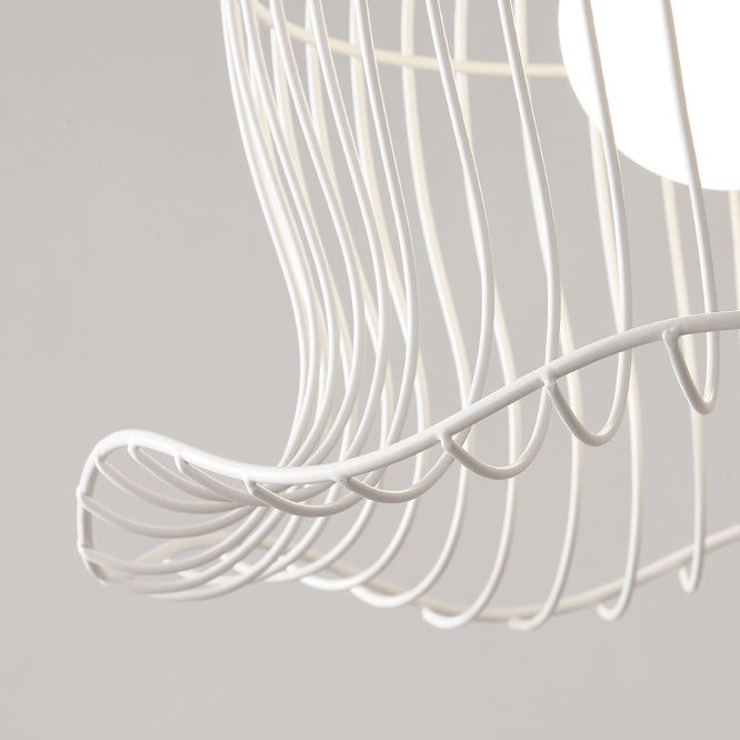 Contemporary Scandinavian Birdcage Wavy Edge Iron 1-Light Pendant Light For Dining Room