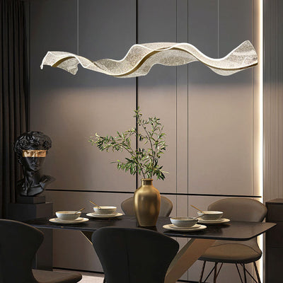 Zeitgenössische Luxus Acryl Wellpappe Flattern Band Hardware LED Insel Licht Pendelleuchte Für Wohnzimmer 