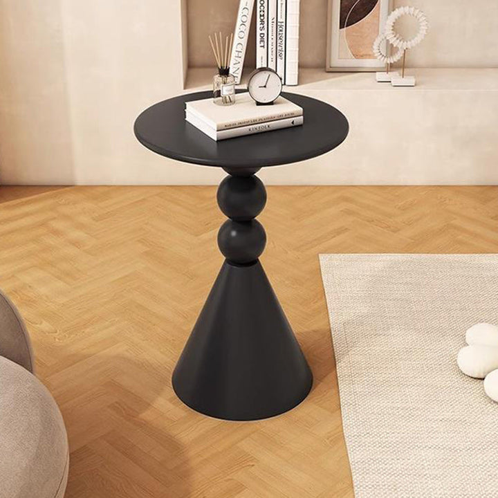 Table basse contemporaine nordique ronde avec base en cône en fer et plateau en pierre pour salon 