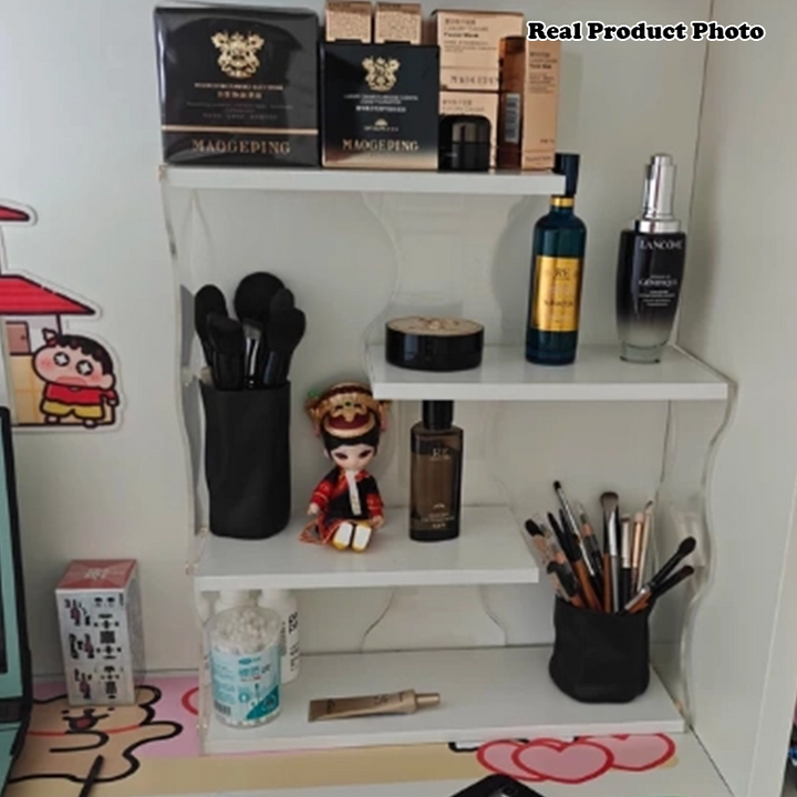 Moderner minimalistischer 4-stufiger Desktop-Becher-Aufbewahrungsständer aus MDF und Acryl mit gewelltem rechteckigem Rand für das Esszimmer 