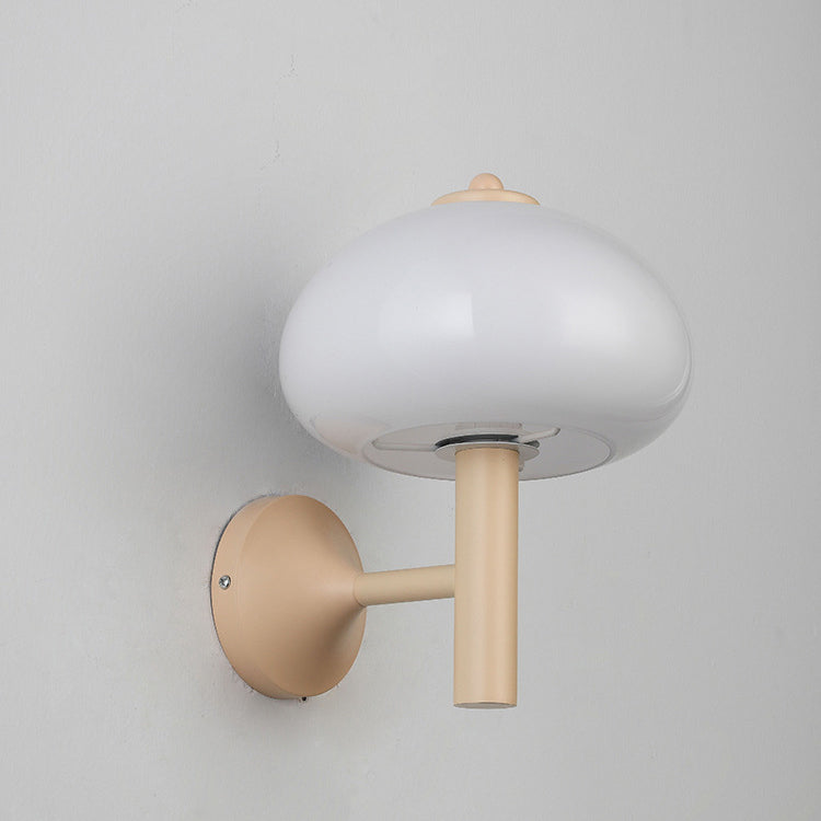 Applique Murale Moderne en Verre et Fer en Forme de Champignon Rond à 1 Lumière pour Chevet 