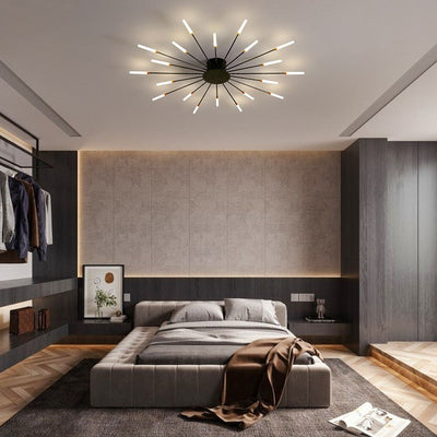 Modern Minimalist Round Radiant Iron Aluminum Acrylic LED Semi-Flush Mount Ceiling Light For Living Room