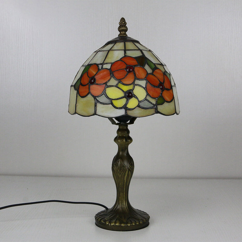 Vintage Tiffany Animal Flower Decoration Stained Glass Dome 1-Light Table Lamp