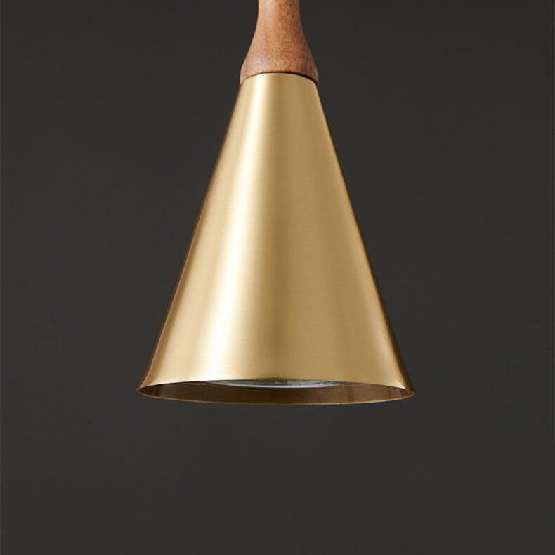 Nordic Simple Wood Art Full Copper Horn 1-Light Pendant Light