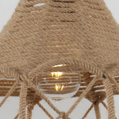 Japanese Retro Hemp Rope Weaving Flower Basket Iron 1-Light Pendant Light