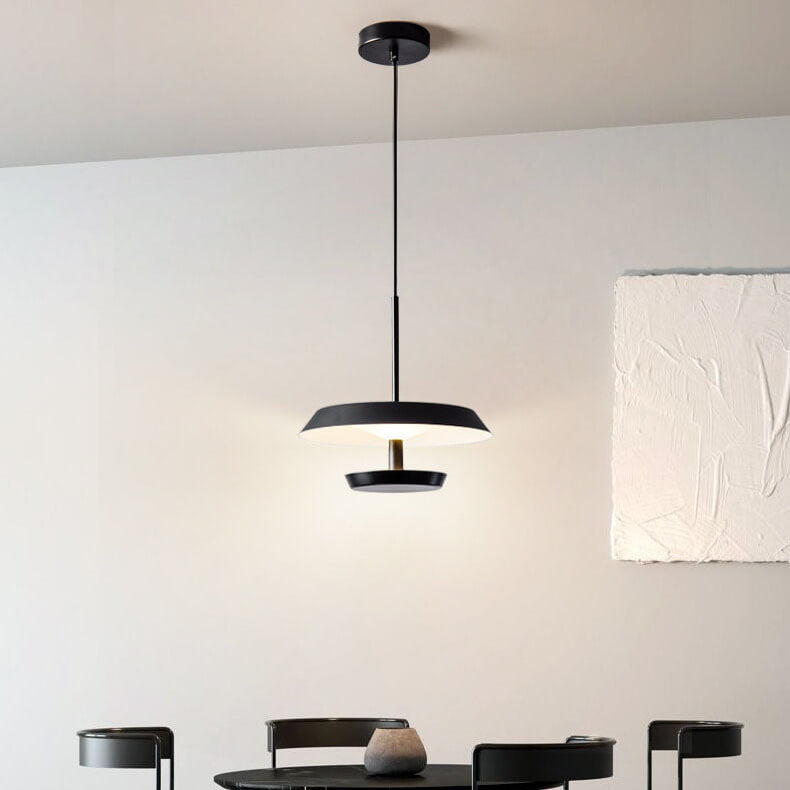 Moderne minimalistische runde fliegende Untertasse aus Aluminium und Acryl LED-Pendelleuchte für das Wohnzimmer 
