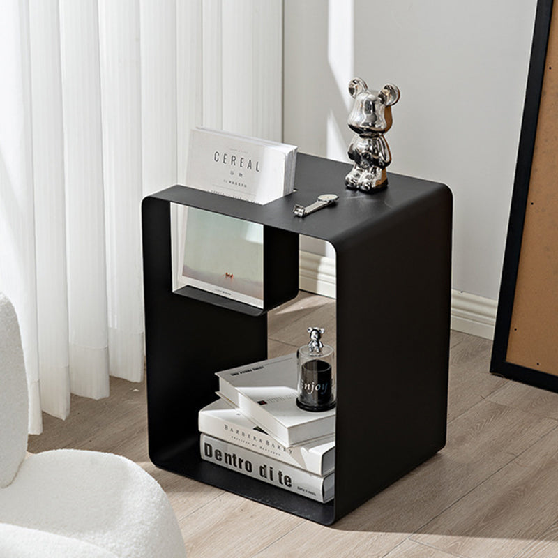Mesa Auxiliar Moderna Minimalista Rectangular Cúbica de Hierro con 2 Almacenamientos para Sala de Estar 