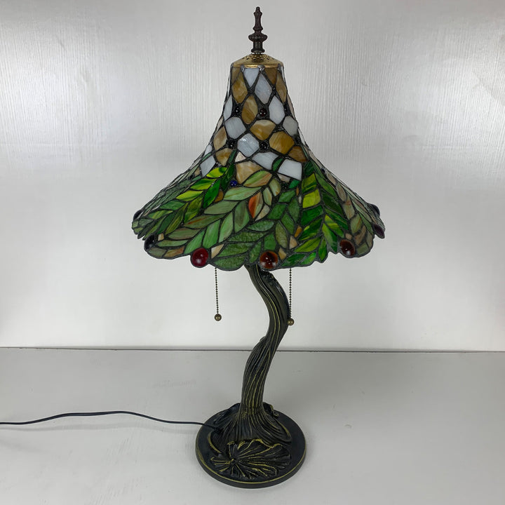 Lampe de table à deux lumières avec feuilles de fleurs en corne en verre d&