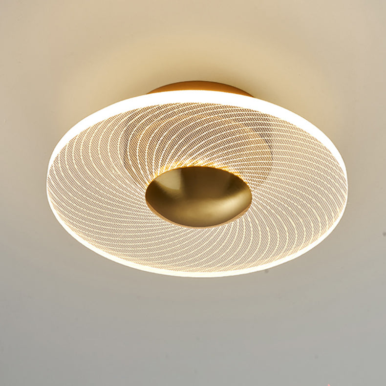 Contemporary Luxury Geometric Circular Vertical Grain Acrylic LED Semi-Flush Mount Ceiling Light For Living Room