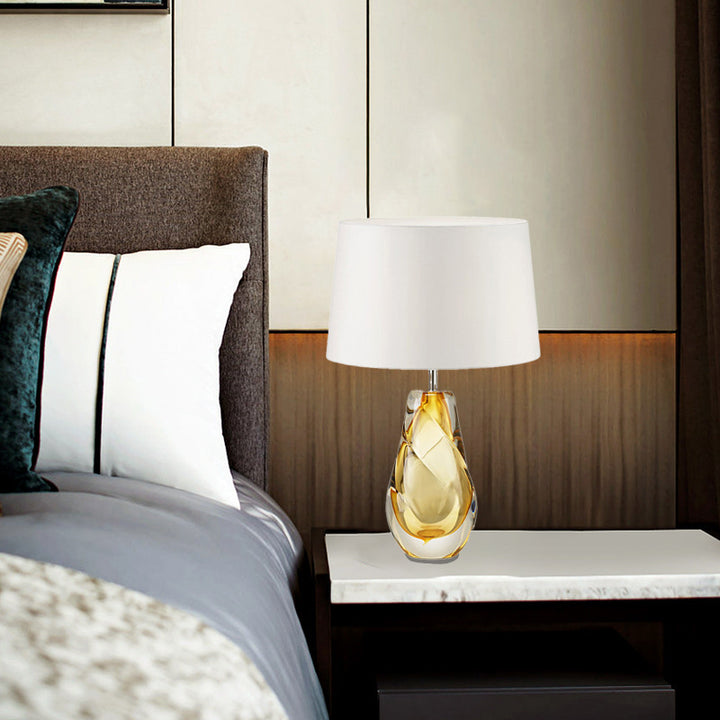 Lámpara de mesa de 1 luz de tela de cristal ovalada contemporánea escandinava para dormitorio 