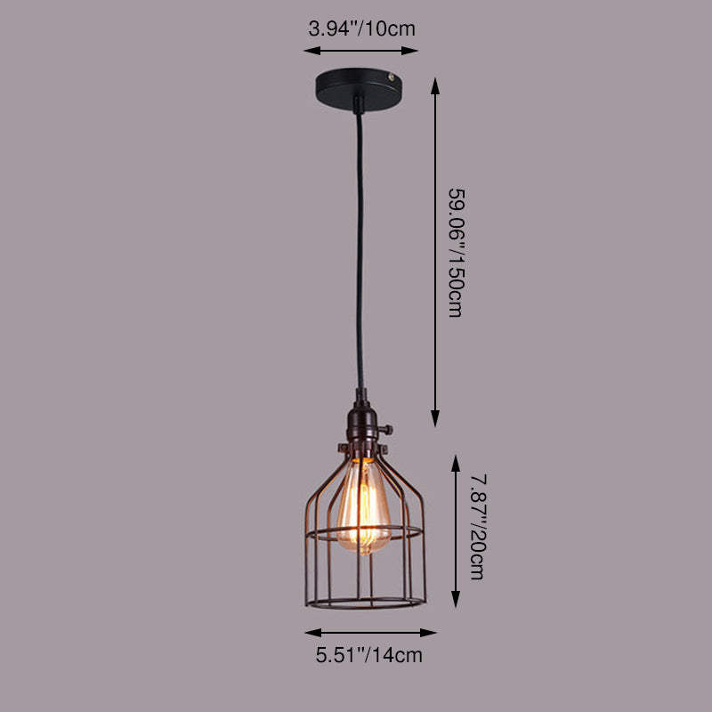 Contemporary Industrial Round Cage Shade Iron Openwork 1-Light Pendant Light For Bedroom