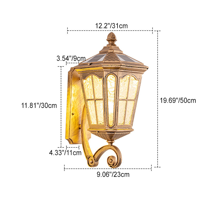Traditional European Solar Outdoor Lantern Aluminum Glass Waterproof 1-Light Wall Sconce Lamp for Outdoor Patio