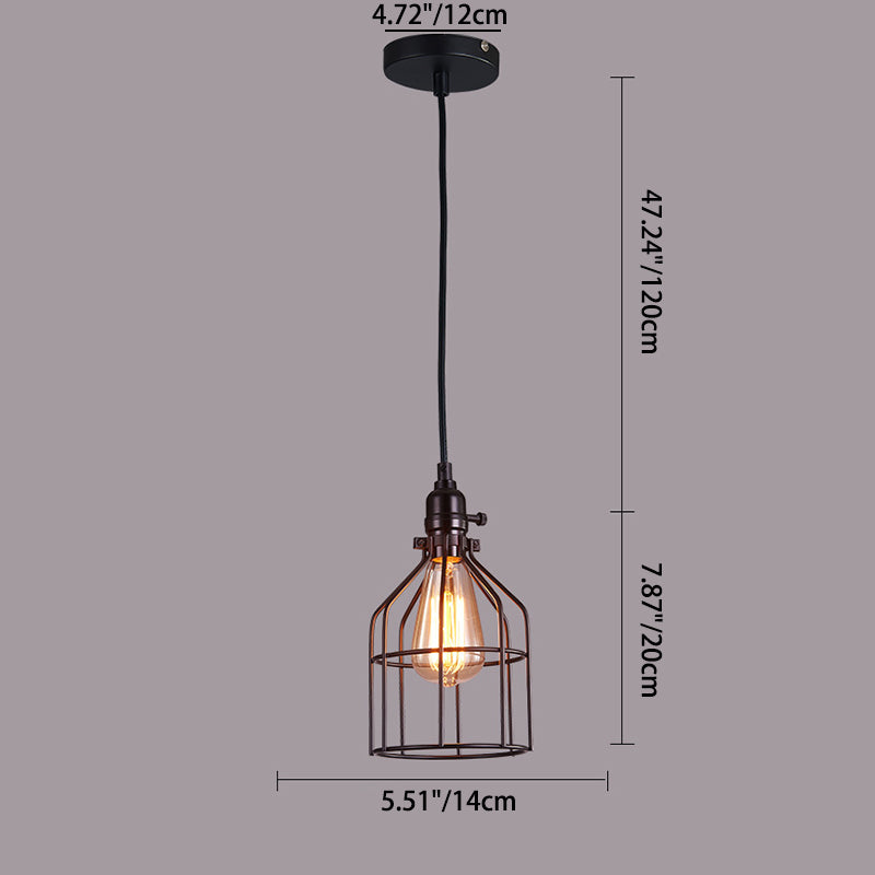 Wrought Iron Openwork 1-Light Cage Shade Pendant Light