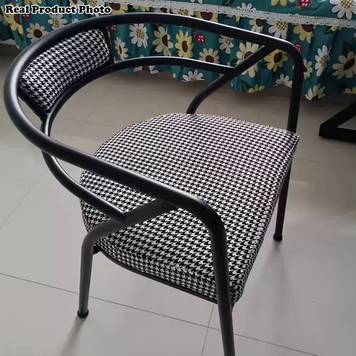 Contemporary Industrial Square Upholstered Suede Fabric PU Leather Iron Dining Chair Curved Backrest Armrest for Dining Room